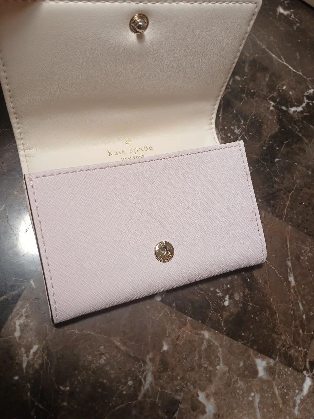kate spade light pink Saffiano card & key holder with gold logo